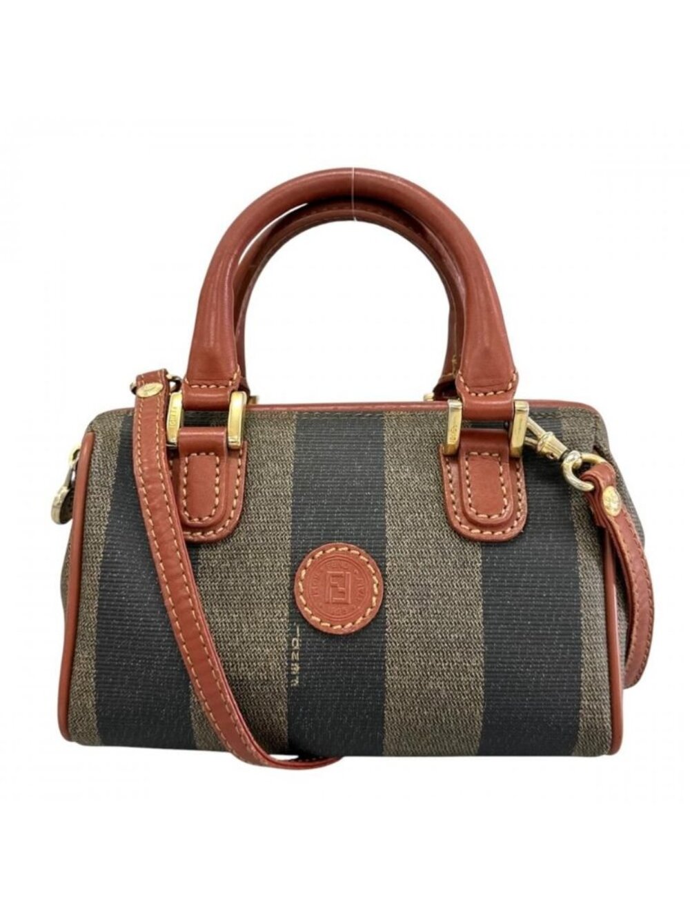 Fendi 2-Way Pecan Mini Boston Shoulder Bag Crossbody 021 Leather Brown Khaki